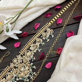 Vriksham Exquisite Guttapusalu Hipchain-White-Pastel Green Beads-G20093